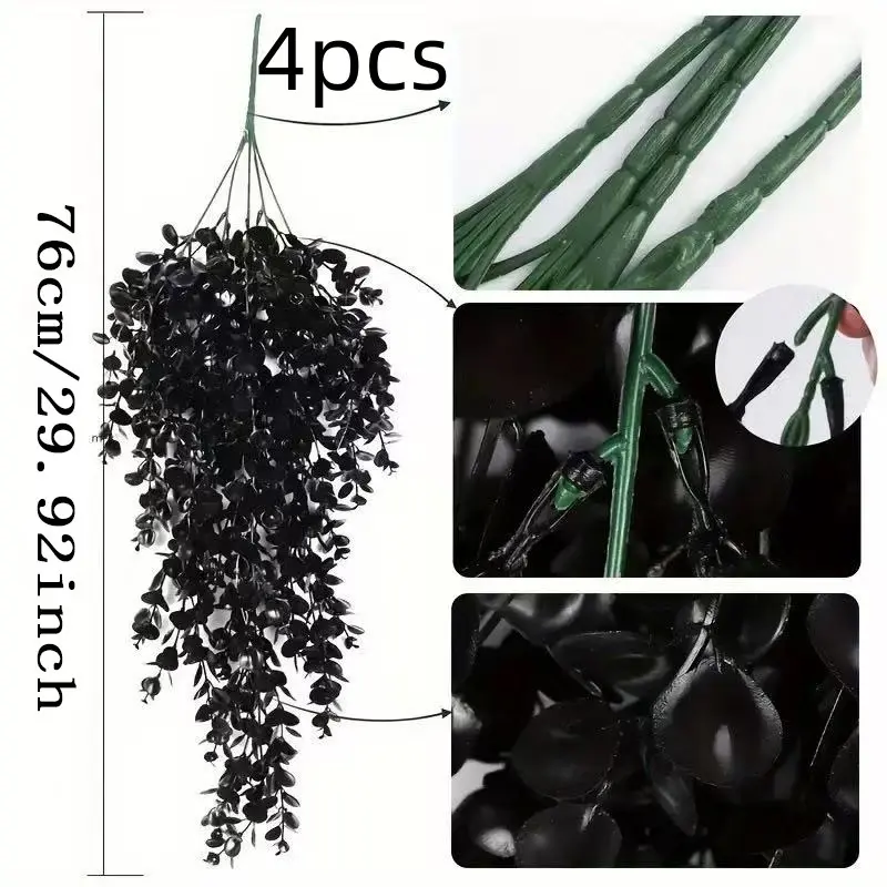4-Pack Halloween Hanging Greenery Eucalyptus Leaf Artificial Wall-Mounted Plant Decor, Fake Leaves Pendant Decoration (no Flower Pot)