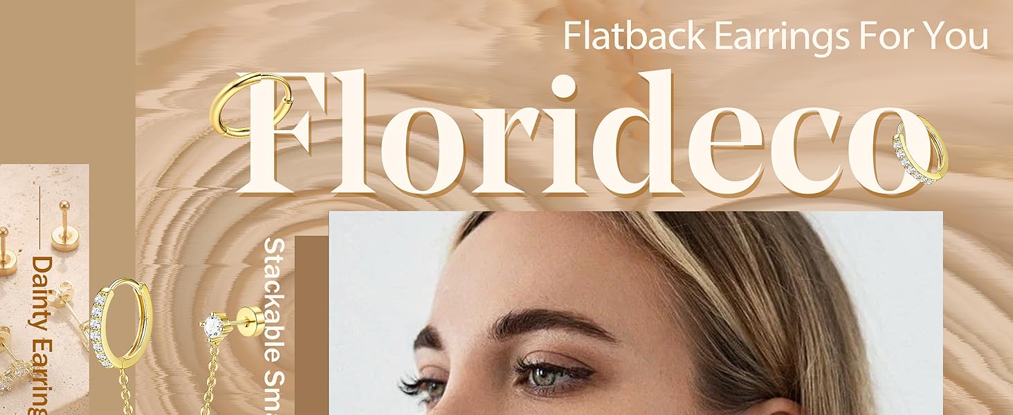 Florideco Small Gold Earrings for Women Hypoallergenic 20G Surgical Stainless Steel Flat Back Stud Earrings Dainty Stackable Earring Stacks Hoop Cartilage Earring Sets for Multiple Piercing