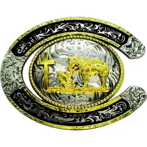 Religion Cross Cowboy Kneeling Prayer And Horse Design Belt Buckles