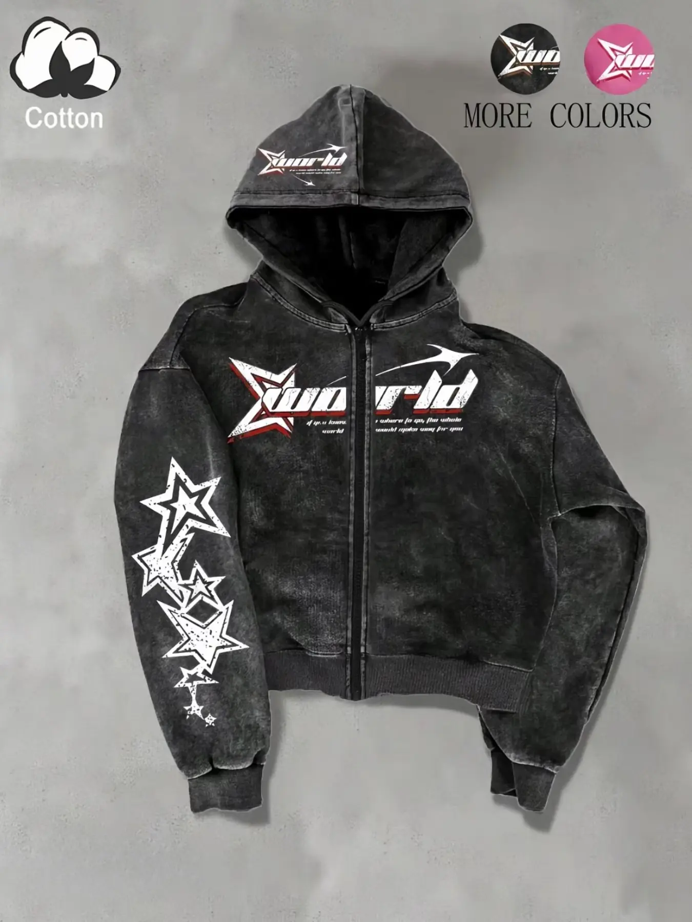 Trendy Men's Letter Star Print Hoodie, Casual Loose Cotton Pullover, Street Style Daily Wear, All Seasons, Without Button or Zipper