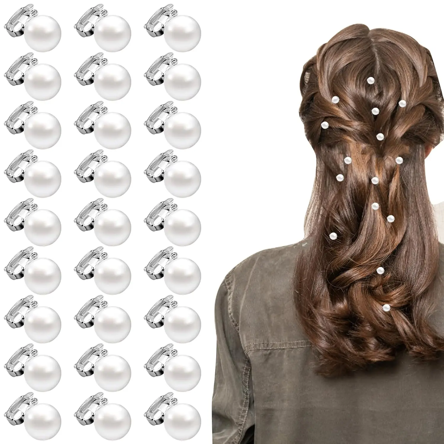 30-Piece Pearl Hair Accessories Set - Cute Barrettes & Bobby Pins for Female Wedding Hairstyles for Women & Girls, White Pearl, All