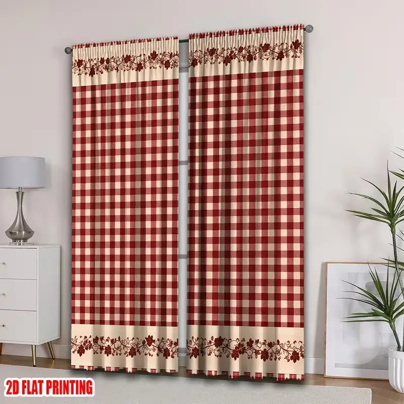 2-Piece Checkered Drapes, Durable Polyester, Multi-Functional for Bedroom and Living Room Decor