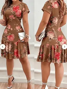 Summer Women's Casual Short Full Print High Elasticity Dress, Comfortable and Stylish, Perfect for Daily Wear, Trendy and Versatile