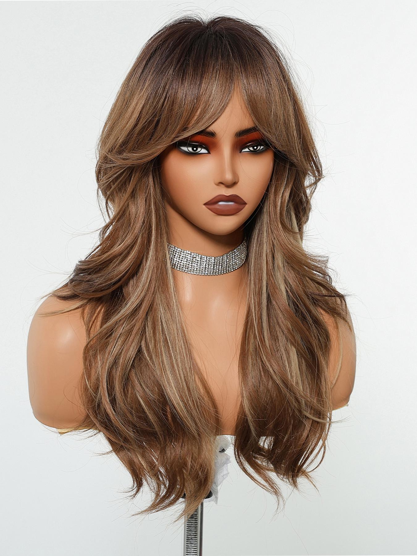 24 Inch Long Layered Cut Wigs for Women, Gorgeous Fluffy Wigs, Synthetic Full Machine Wigs for Party, Daily Use, Synthetic Material Wigs