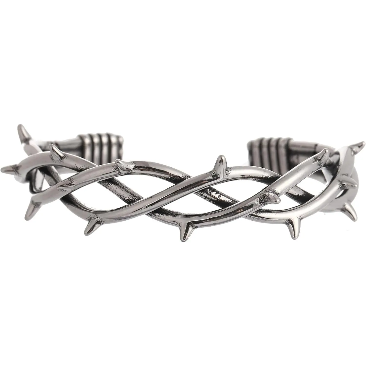 Gothic Thorn Cuff Bracelet, Punk Barbed Wire Bangle, Stainless Steel Twisted