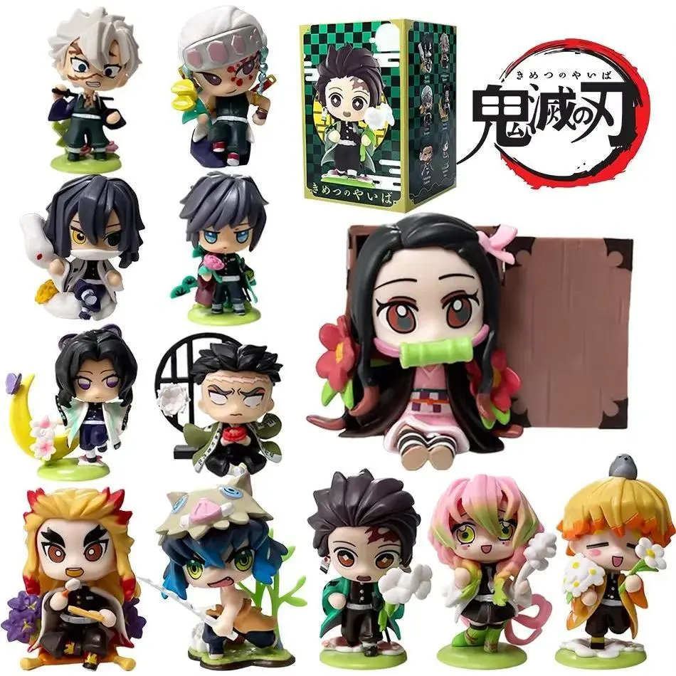#Demon Slayer Tanjiro Kamado Nezuko anime cartoon figure blind box creative personalized statue model ornament surprise gift box