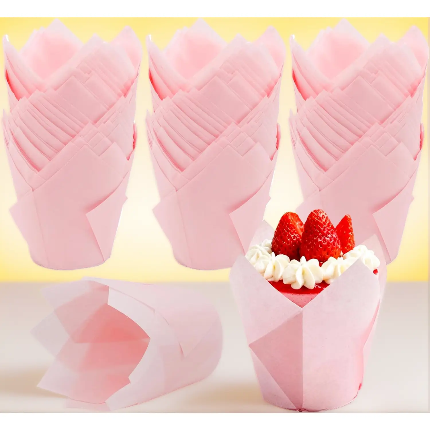 150 Pcs Pink Tulip Cupcake Liners Greaseproof Cupcake Wrappers Standard Muffin Cups Cupcakes Papers for Party Wedding Paper Muffin Liners for Baking