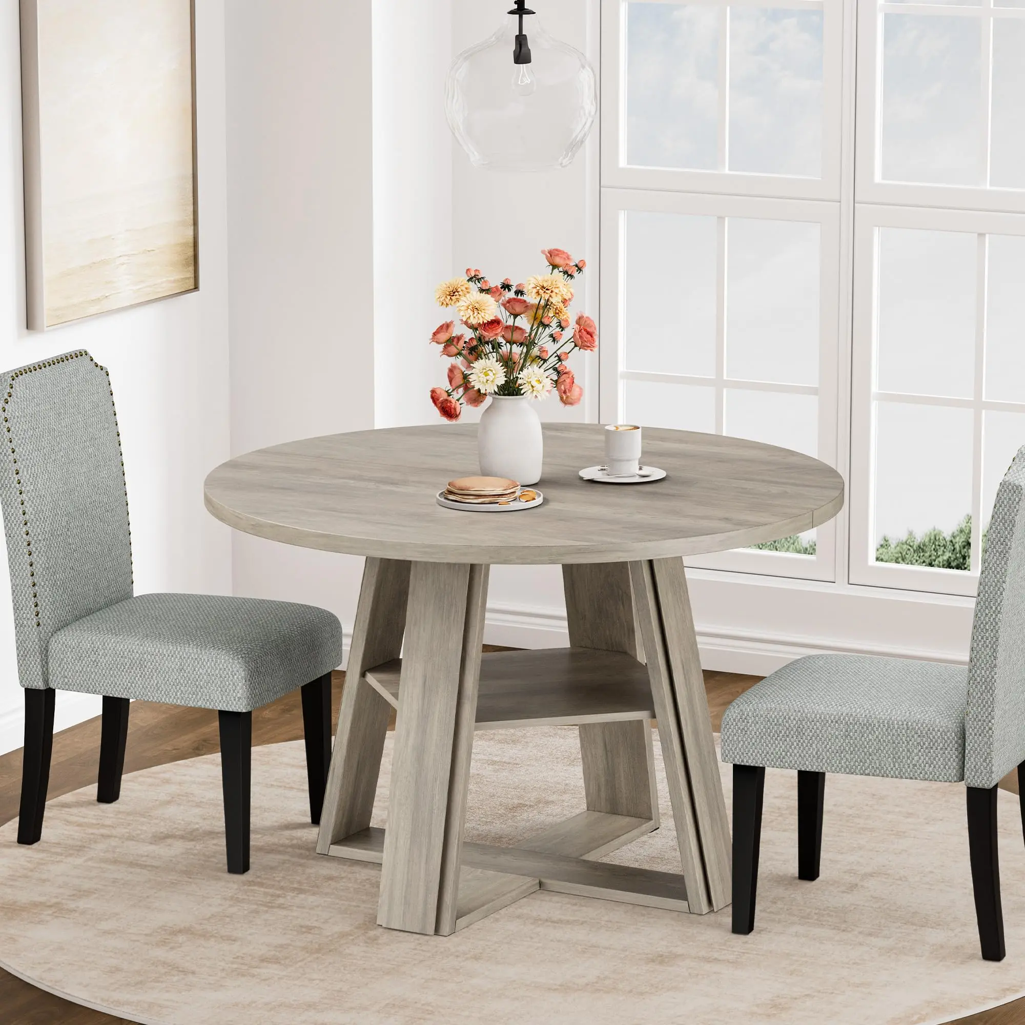 43" Round Dining Table Seats 2-4 People, Space Saving Modern Kitchen Dinner Table for Apartment Small Dining Nook, Table Only Chairs Sold Separately