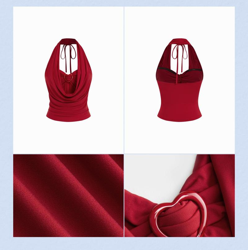 Cider Halter Neck Draped Ruched Top With Heart Detail