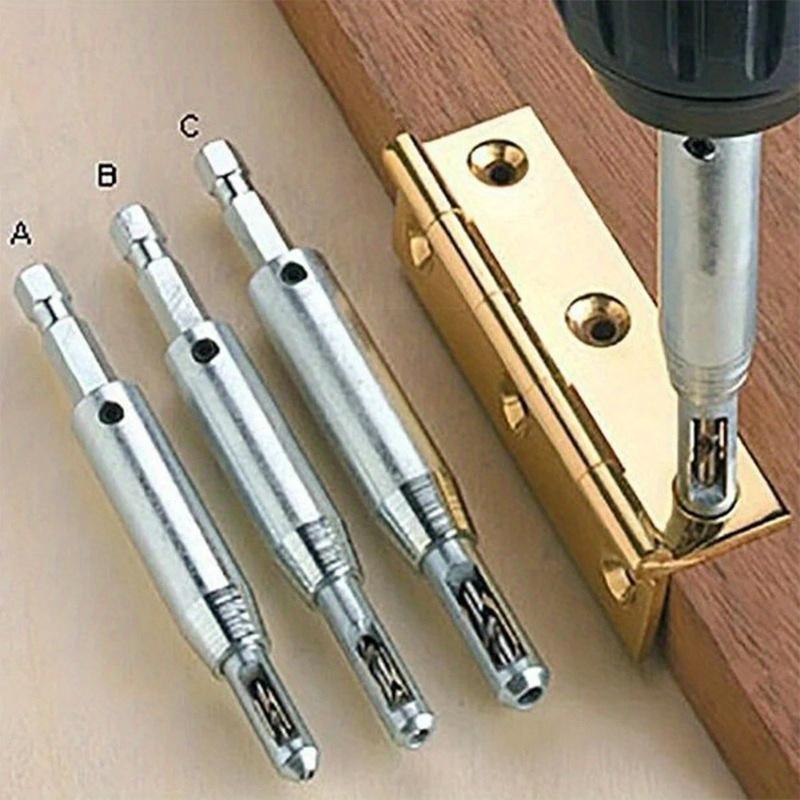 Self Centering Hinge Drill Bit Set, 4 Counts Door Window Cabinet Cupboard Hinge Drilling Holes Cutter, Woodworking Center Drill Bits