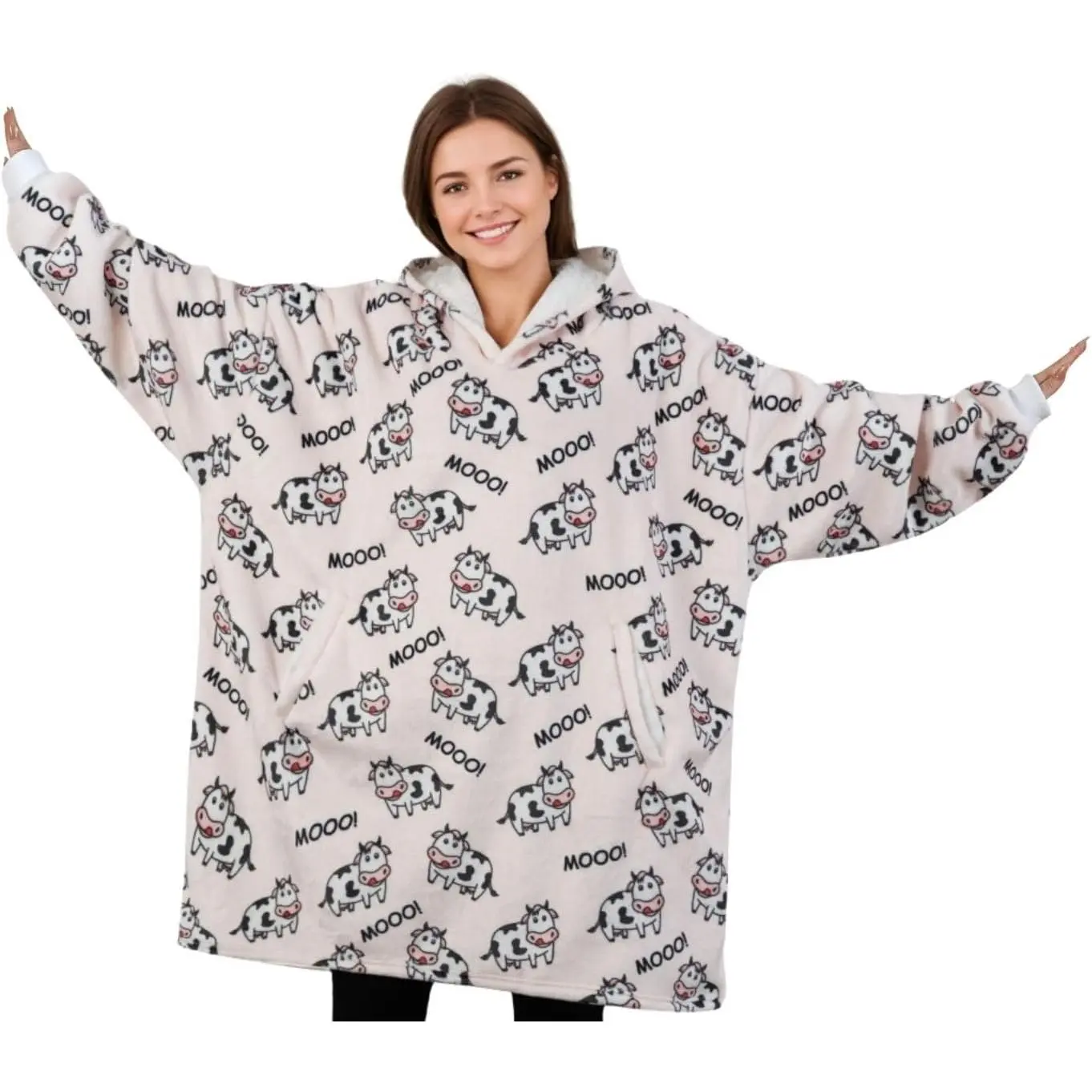 Cow Gifts for Women, Girls, Teens, Cute Cartoon  Wearable Flannel Blanket Hoodie Sweatshirt,  Size,