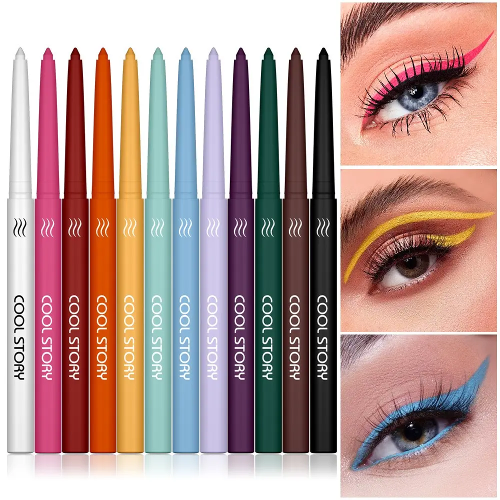 12pcs High Pigment Waterproof Long-Lasting Matte Eyeliner Set, Smooth Easy Application, Multi-Functional Colorful Eyeliners for Daily Makeup, Matte Eyeliner Pencils