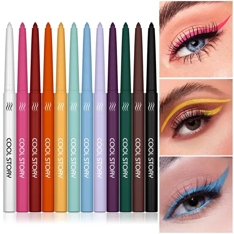 12pcs High Pigment Waterproof Long-Lasting Matte Eyeliner Set, Smooth Easy Application, Multi-Functional Colorful Eyeliners for Daily Makeup, Matte Eyeliner Pencils, Eye Liner Waterproof Smudge Proof