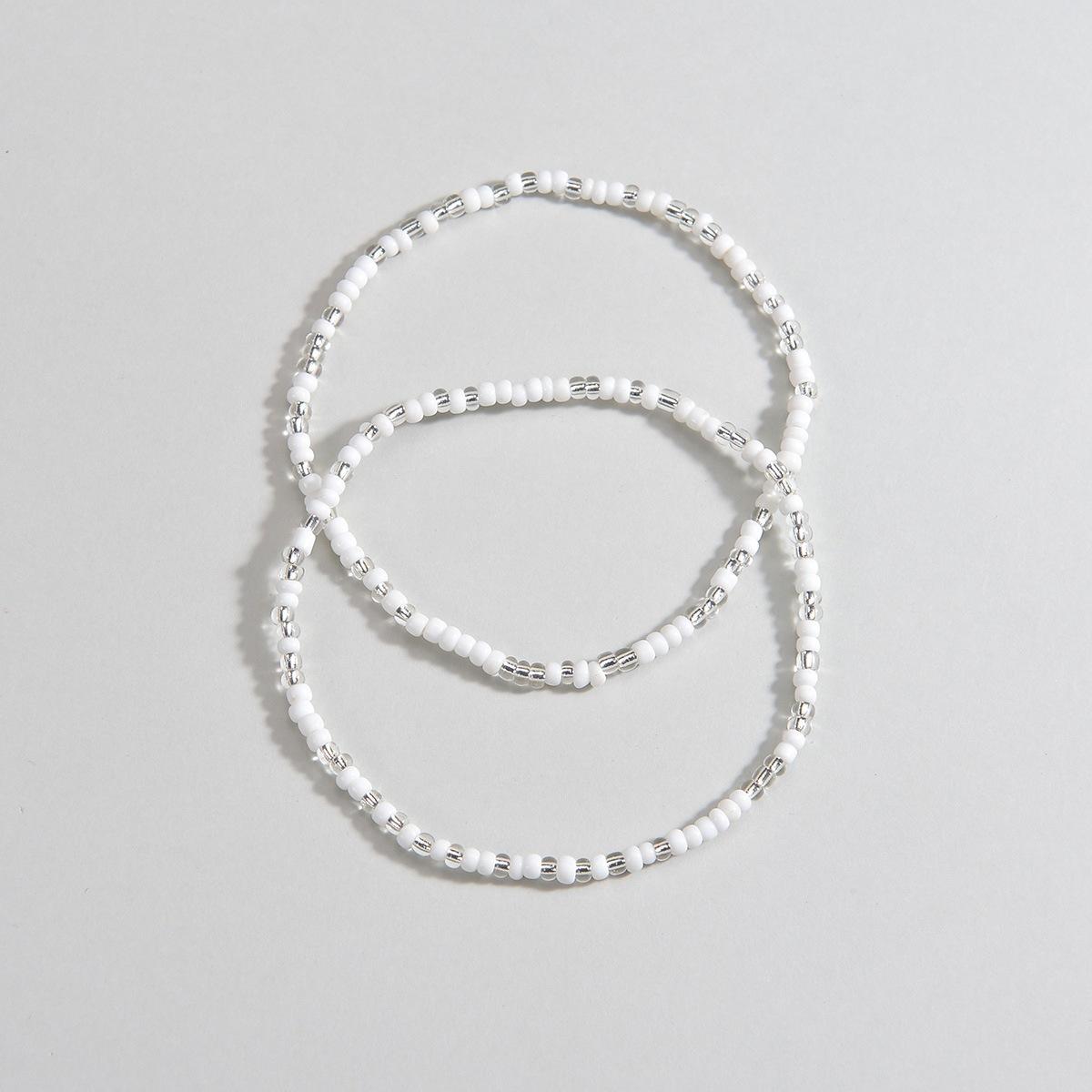 Wholesale fashionable minimalist beach vacation rice bead elastic women's anklet 2-piece jewelry set