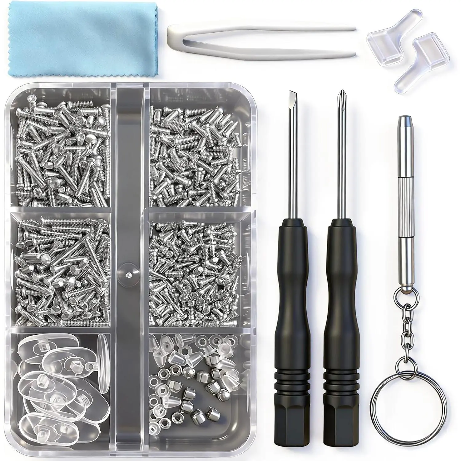 Eyeglass Repair Kit with Screws, 15 Types Screws for Eyeglasses - Frame Screws, Hinge Screws, Nose Pads Screws - Essential Eye Glasses Repairing Kit Tool