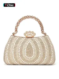 Women's Rhinestone Evening Bag, Elegant Handbag with Crystal Handle, Shoulder Strap Crossbody Purse, Elegant Bags, Bling Handbag, Shiny Stylish Bag, Perfect for Parties, Weddings, Christmas