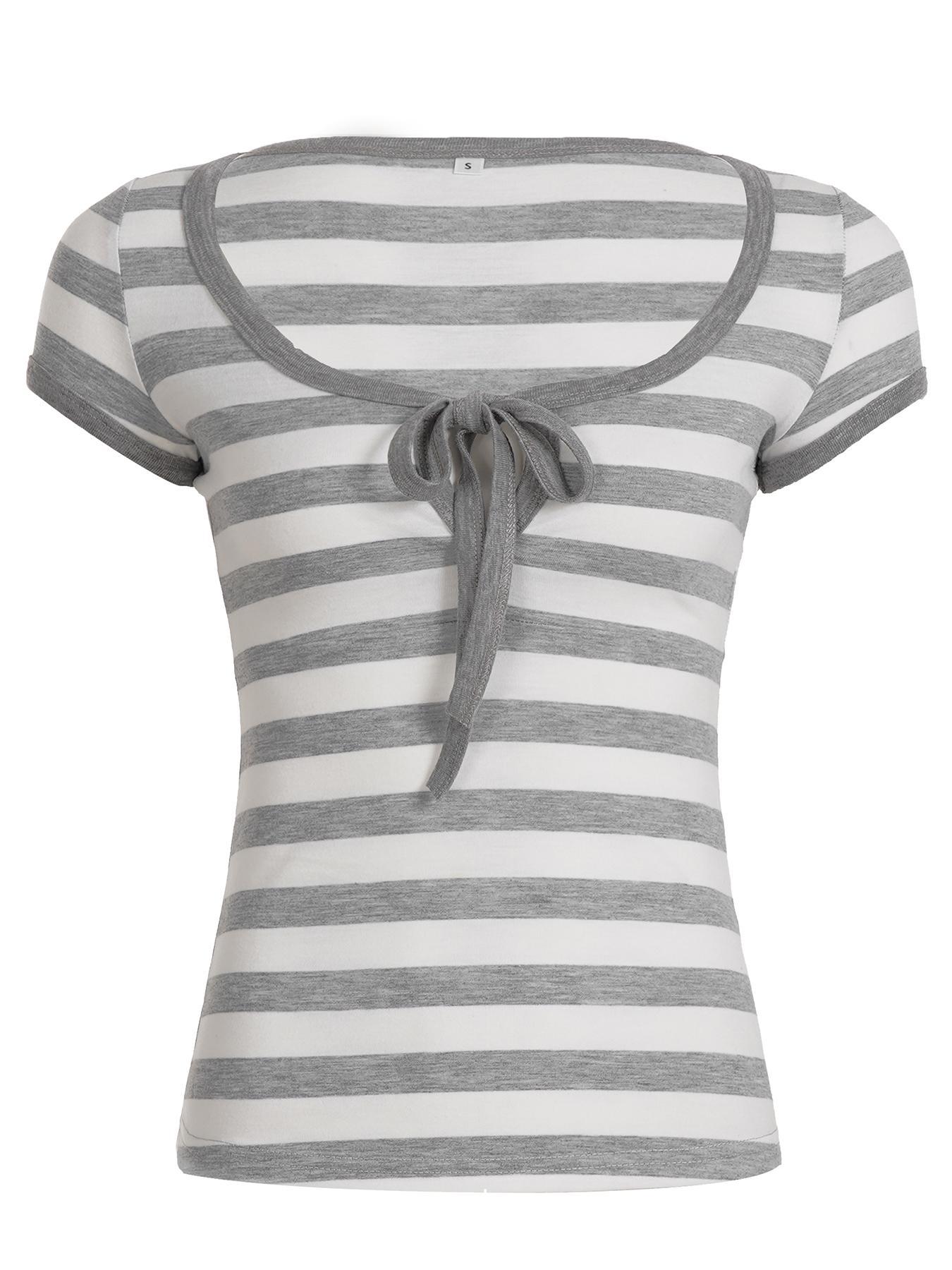 Women's Striped Print Tee, Casual Printed Slim-fitting Shortsleeve T-shirt, Ladies Summer Clothes for Daily Wear, Top, Tshirt, Womenswear, Casual Fashionable Top