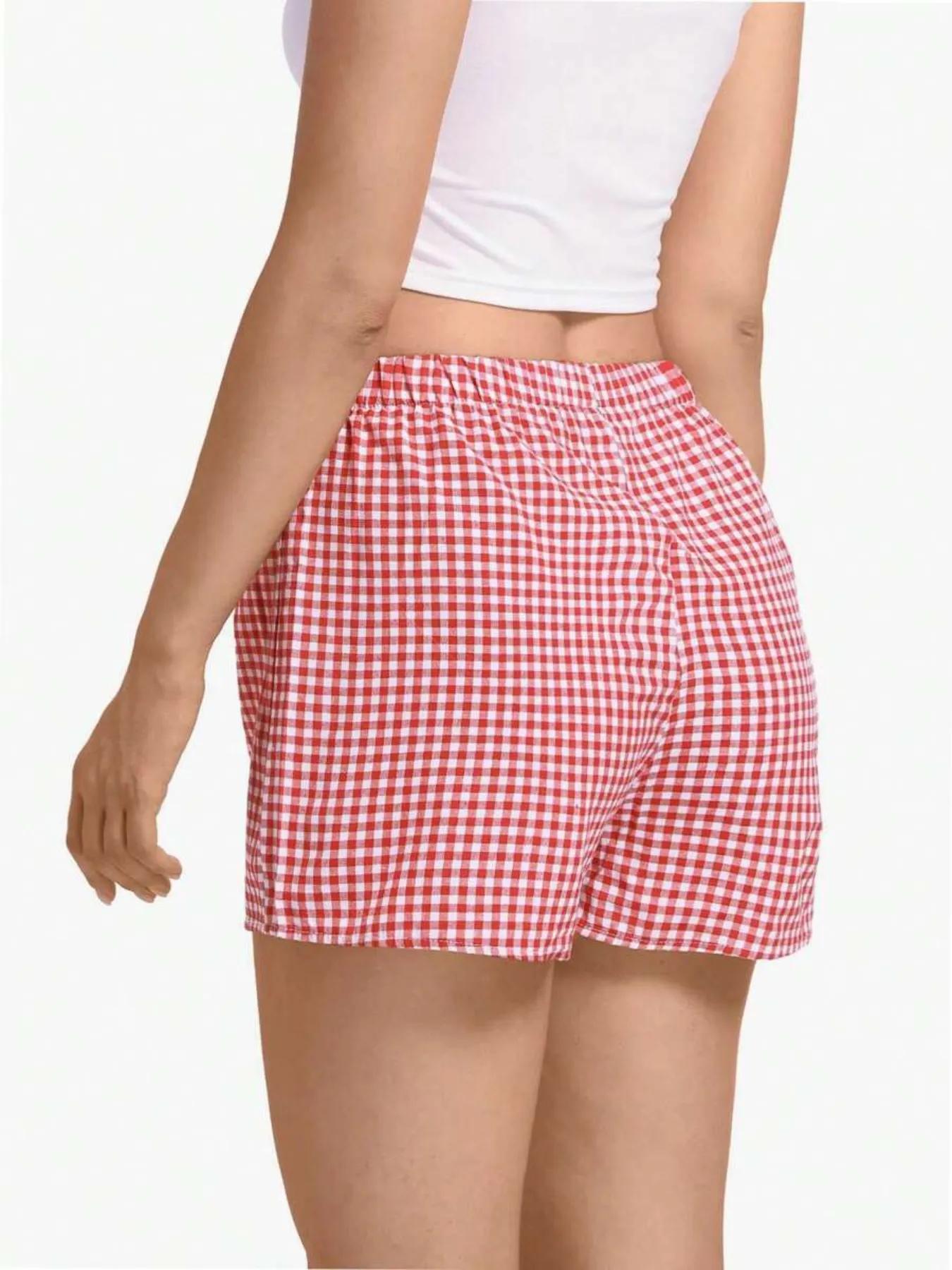 Women's Plaid Print Pajama Shorts, Casual Comfy Breathable Pajama Shorts for Daily Wear, Ladies Sleepwear Loungewear for Summer
