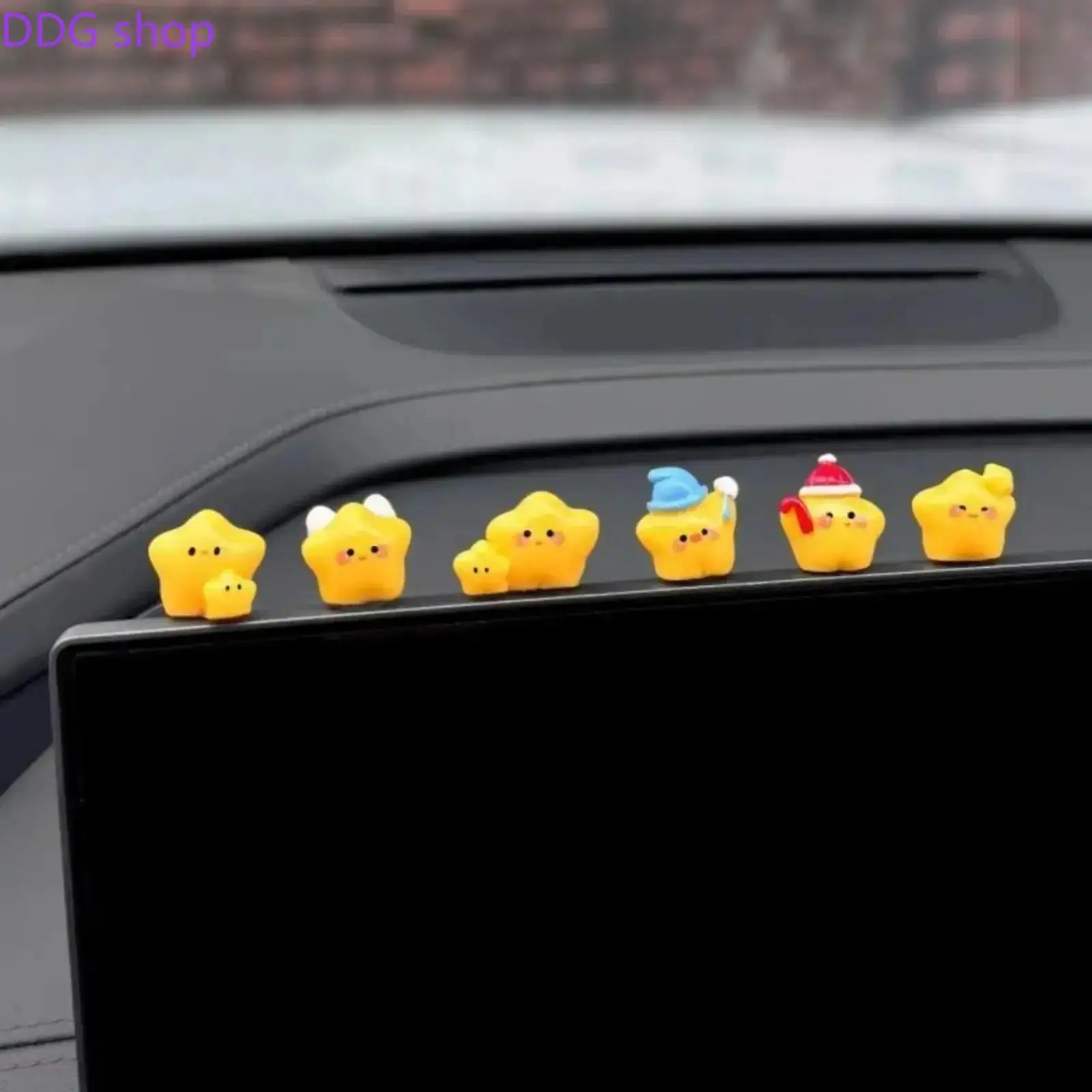 6Pcs Cute Yellow Star Car Dashboard Ornaments, Expressive Mini Figurines with Unique Decor Details, Versatile Vehicle Decor for Car Screens & Dashboards, Lovely Interior Accessory for Gas & Electric Cars to Create Sweet Driving Atmosphere