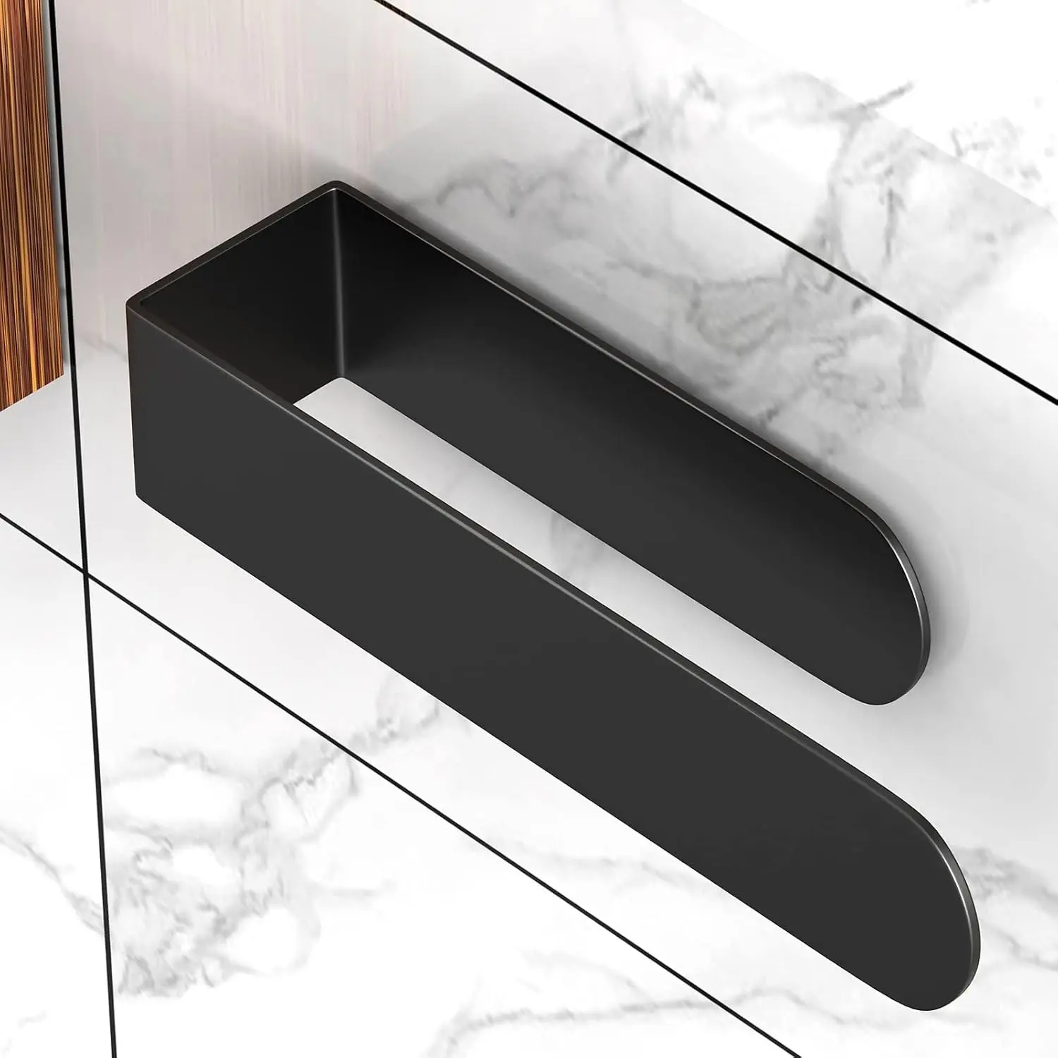 HUFEEOH Black Stainless Steel Hand Towel Bar, Self Adhesive Wall Mount Bathroom Towel Holder, Stick on Wall Hand Towel Rack