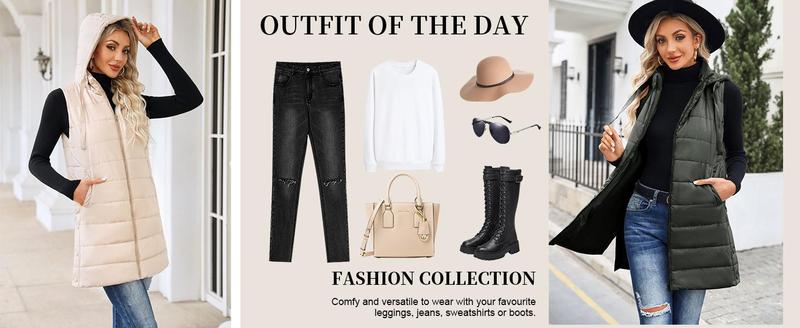 Imily Bela Women Long Vest Solid Color Sleeveless Hood Winter Puffer Vest Outwear