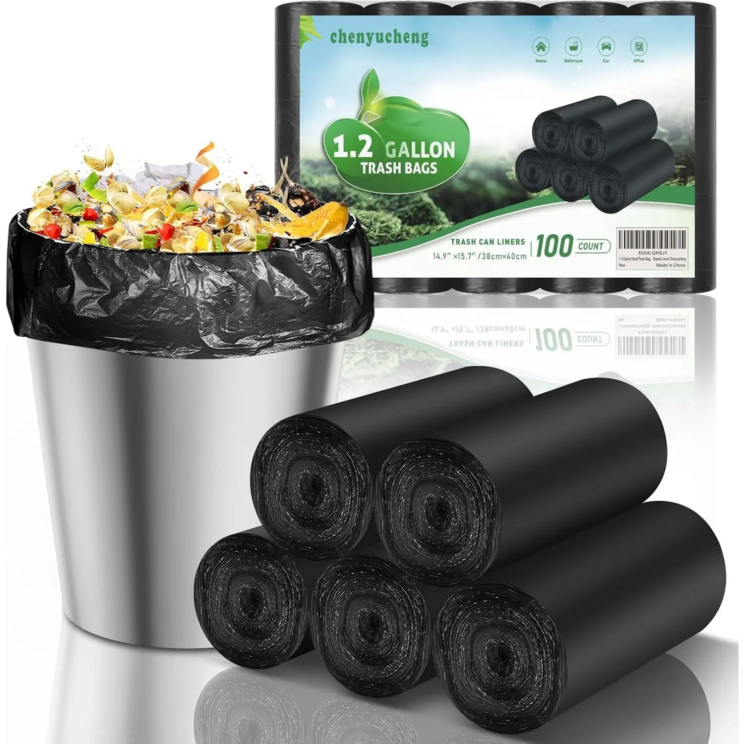 1.2 Gallon Small Trash Bags Biodegradable - Mini Garbage Bag Black Kitchen Bathroom Car (Fit 1-1.3 Gal) Unscented Compostable 100 Count 5 Liter Tiny Waste Basket Liners