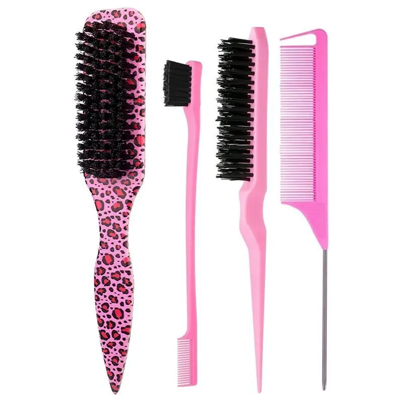 Multi-Purpose Hair Styling Comb Set, Teasing Brush, Rat Tail Parting Comb, Edge Control Brush, Loc Brush, Portable Salon Hair Tools for DIY Hairstyling
