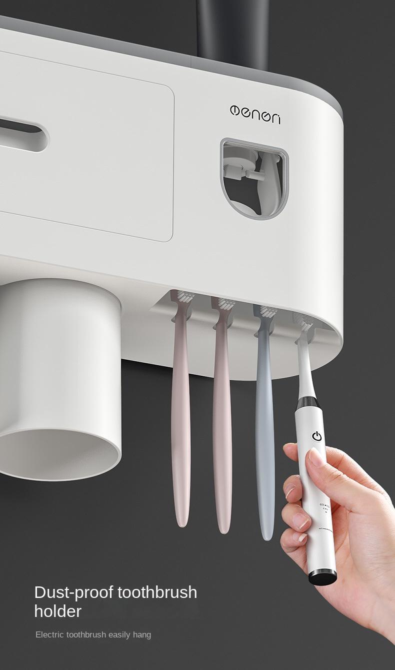 Creative toothbrush shelf, no punching, mouthwash, brushing cup, wall-mounted bathroom storage, automatic toothpaste squeezer toothbrush sterilizer
