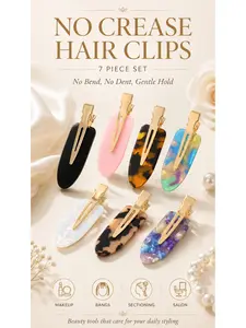 No-bend Hair Clips No-crease Hair Clips Styling Duck Bill Clips No-dent Alligator Hair Barrettes for Salon Hairstyle Hairdressing Bangs Waves Women Girl Makeup Application 7 Pcs