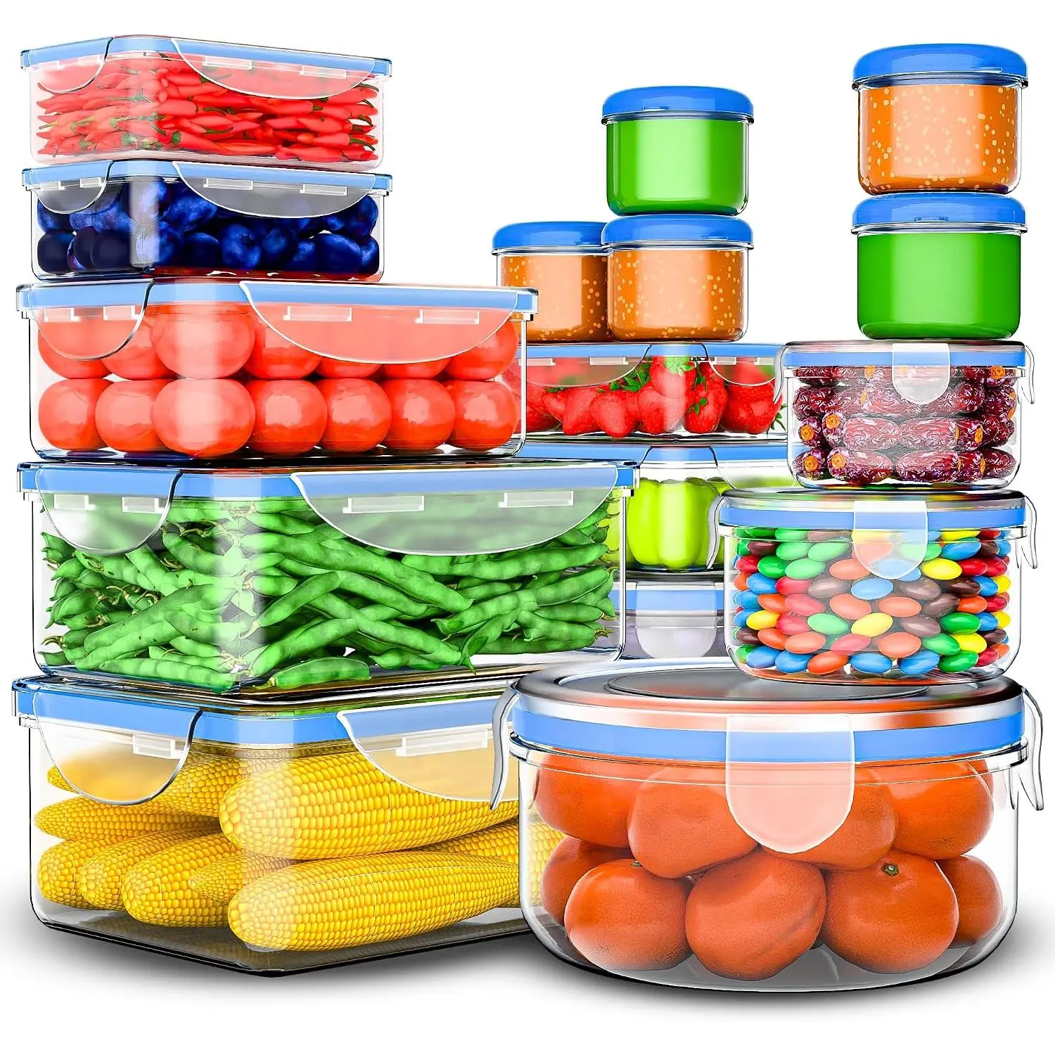 32 count Large Plastic  storage containers-85 oz to Sauces Box Stackable Kitchen storage bowls sets- Leak proof with  airtight-Microwave freezer safe lunch boxes