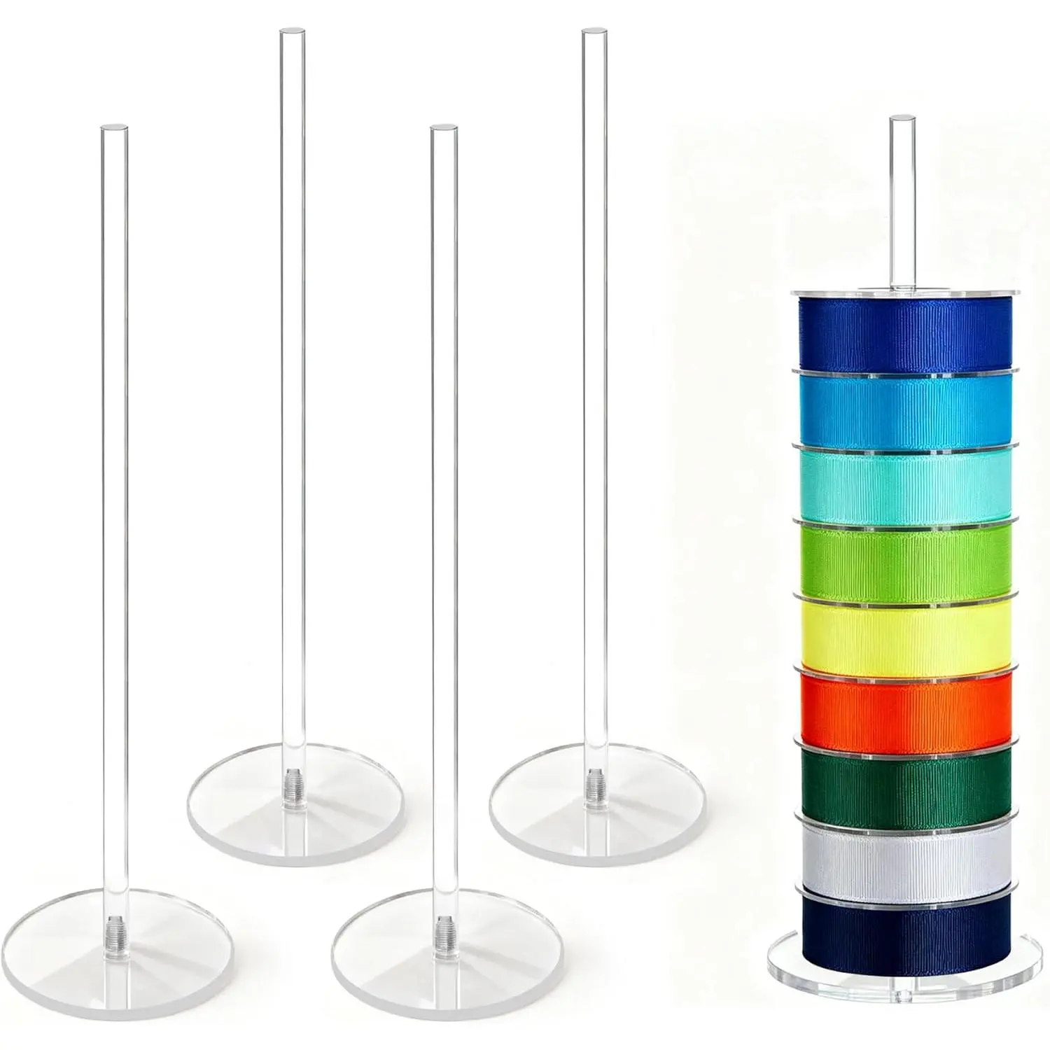 4 count  Ribbon Holder Rack,Washi Tape Organizer Wire Spool Stand Clear  Pack RibbonTape for for Sewing and Craft Rooms