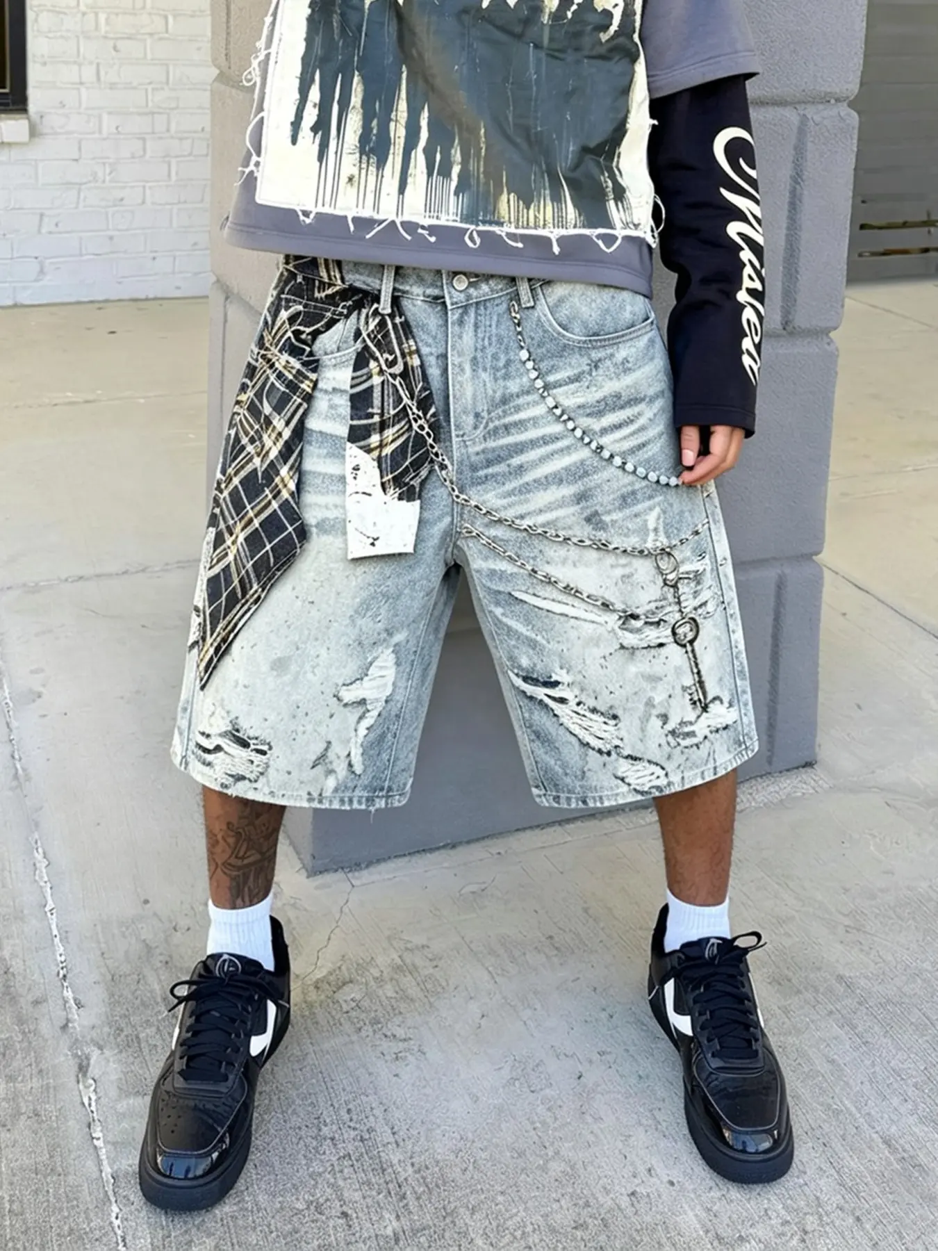Men's Fashion Casual Mid-Length Pants, Summer Streetwear Hip-Hop Denim Shorts, 3D Digital Print Retro Trendy Shorts, Perfect Gift for Husband or Boyfriend
