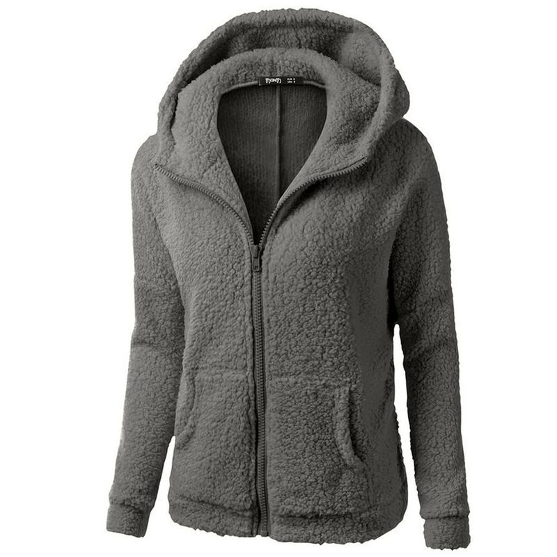 BIGWIG women's zipper hooded plush jacket with zipper pockets and lightweight fleece lining, winter warm fleece zipper jacket, cotton jacket, plush sweatshirt, autumn and winter lambskin women's hooded pullover cold-proof jacket