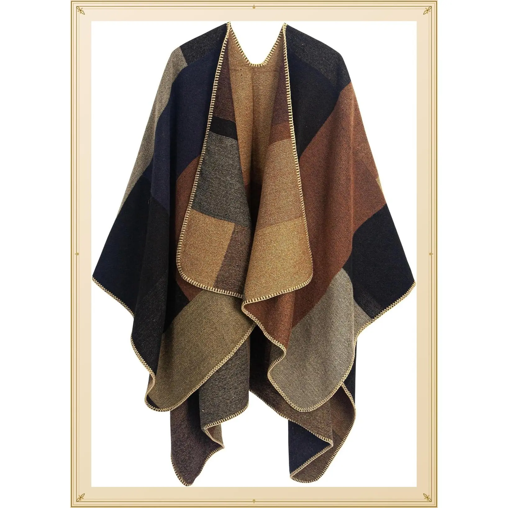 Women's Printed Open Front Poncho Cape Shawl Wrap, Fashionable Cover-Up, Gift for HerGift