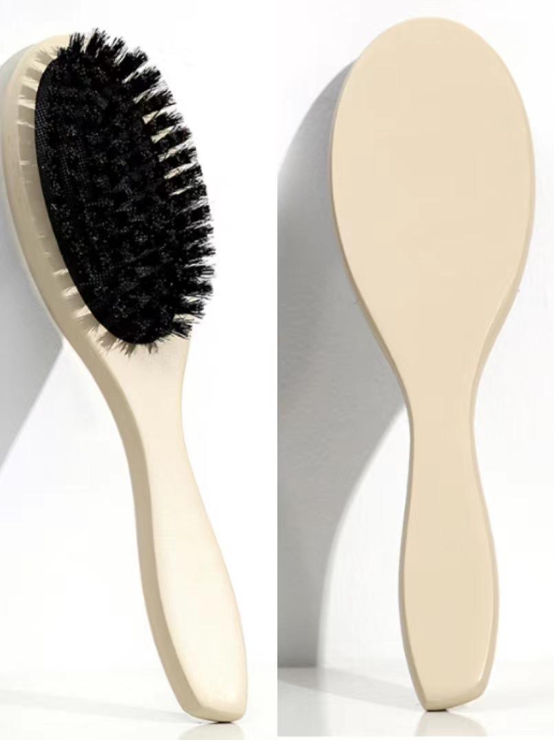 Boar Bristle Hair Brush – Wooden Cushion Brush for Scalp Massage, Natural Bristles for Smooth & Shiny Hair, Daily Hair Care Tool,UU