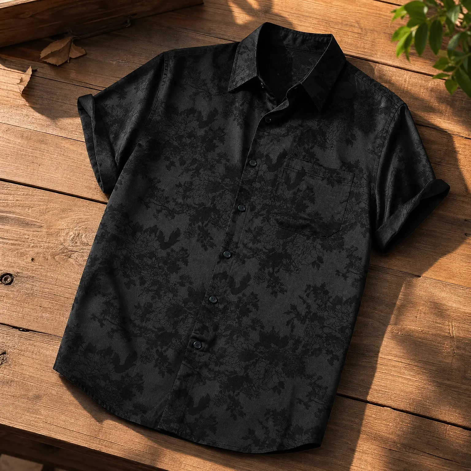 Men's Luxury Silk Satin Floral Jacquard Short Sleeve Regular Fit Button Down Shirt for Party & PromGift
