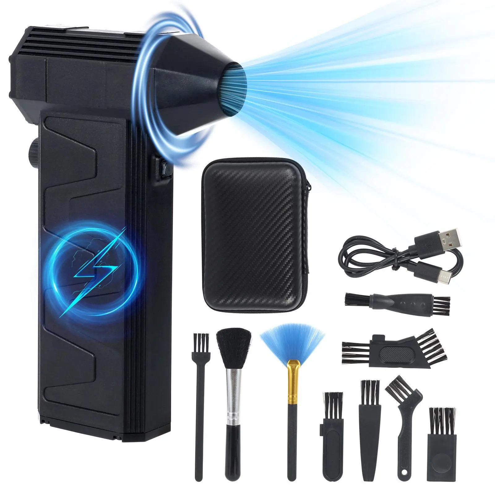 130000 RPM Powerful Electric Air Duster Cordless, Compressed Air Can Replacement Turbo Fan for Keyboard Computer PC Cleaning, Stepless Speed Wireless Car Detailing Air Blower Kit with 9 Brushes Storage Bag
