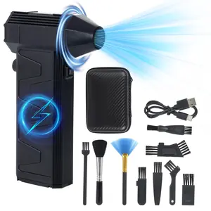 130000 RPM Powerful Electric Air Duster Cordless, Compressed Air Can Replacement Turbo Fan for Keyboard Computer PC Cleaning, Stepless Speed Wireless Car Detailing Air Blower Kit with 9 Brushes Storage Bag