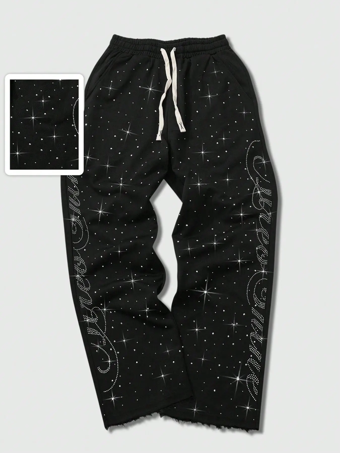 Men's Rhinestone Star Wide-Leg Sports Drawstring Print Sweatpants, Elastic Drawstring Waist, Loose Fit, Y2K Hip-Hop Style, Perfect for Streetwear