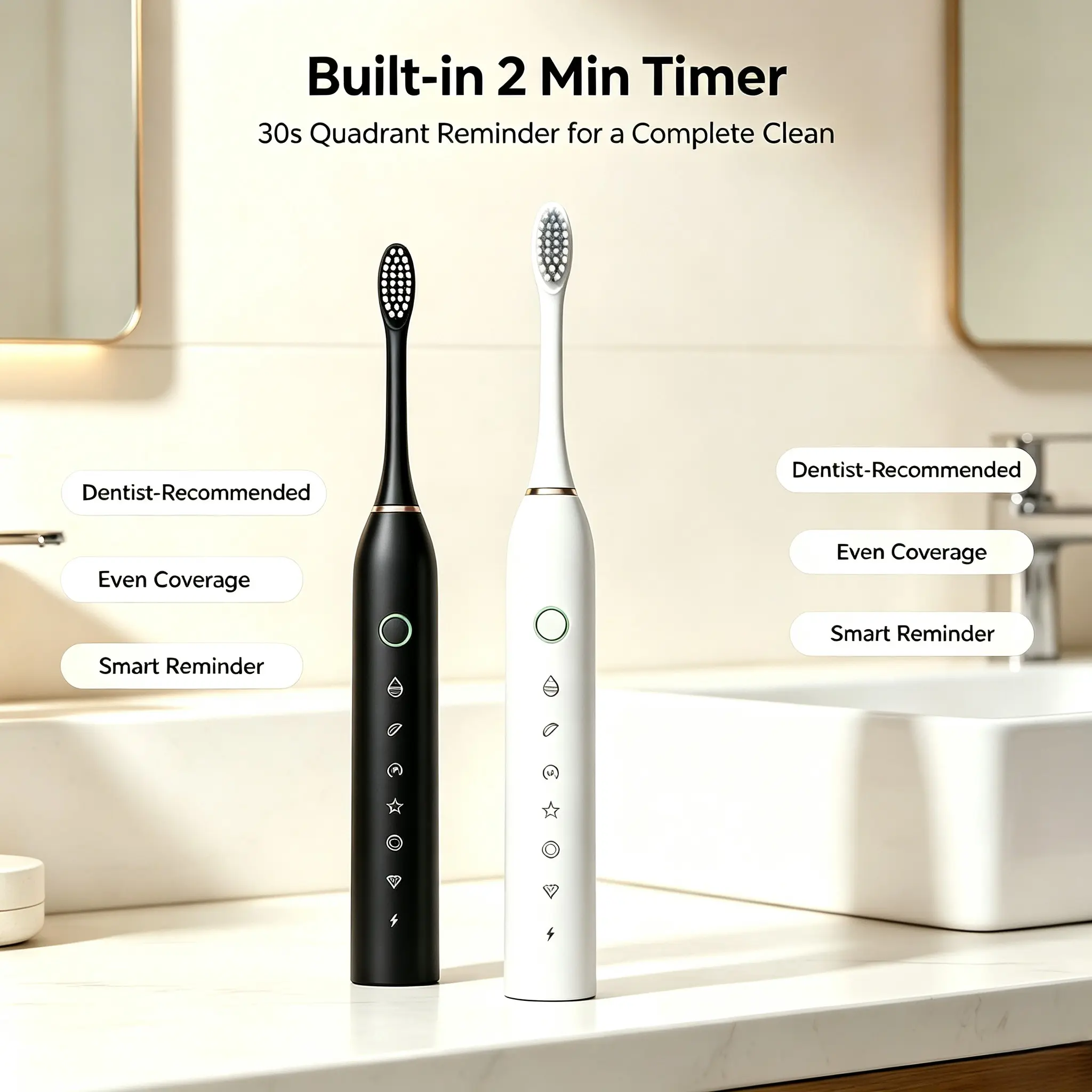 Electric Toothbrush for Adults with 4 Replacement Heads, 5 Cleaning Modes, Travel Case and Stand Included, Sonic Toothbrush for Deep Clean & Sensitive Gum Care