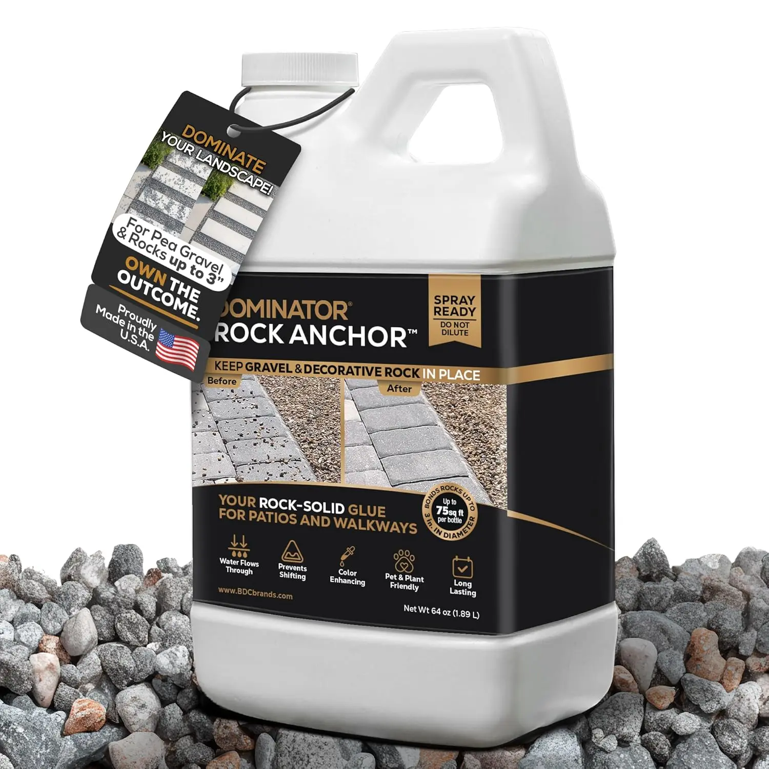 Rock 64oz - Rock Glue for Landscaping Gravel & Stone, Ready to Spray, Locks in Rock, Pea Gravel & Decorative Rock, Prevents Scattering & Washouts,-Based