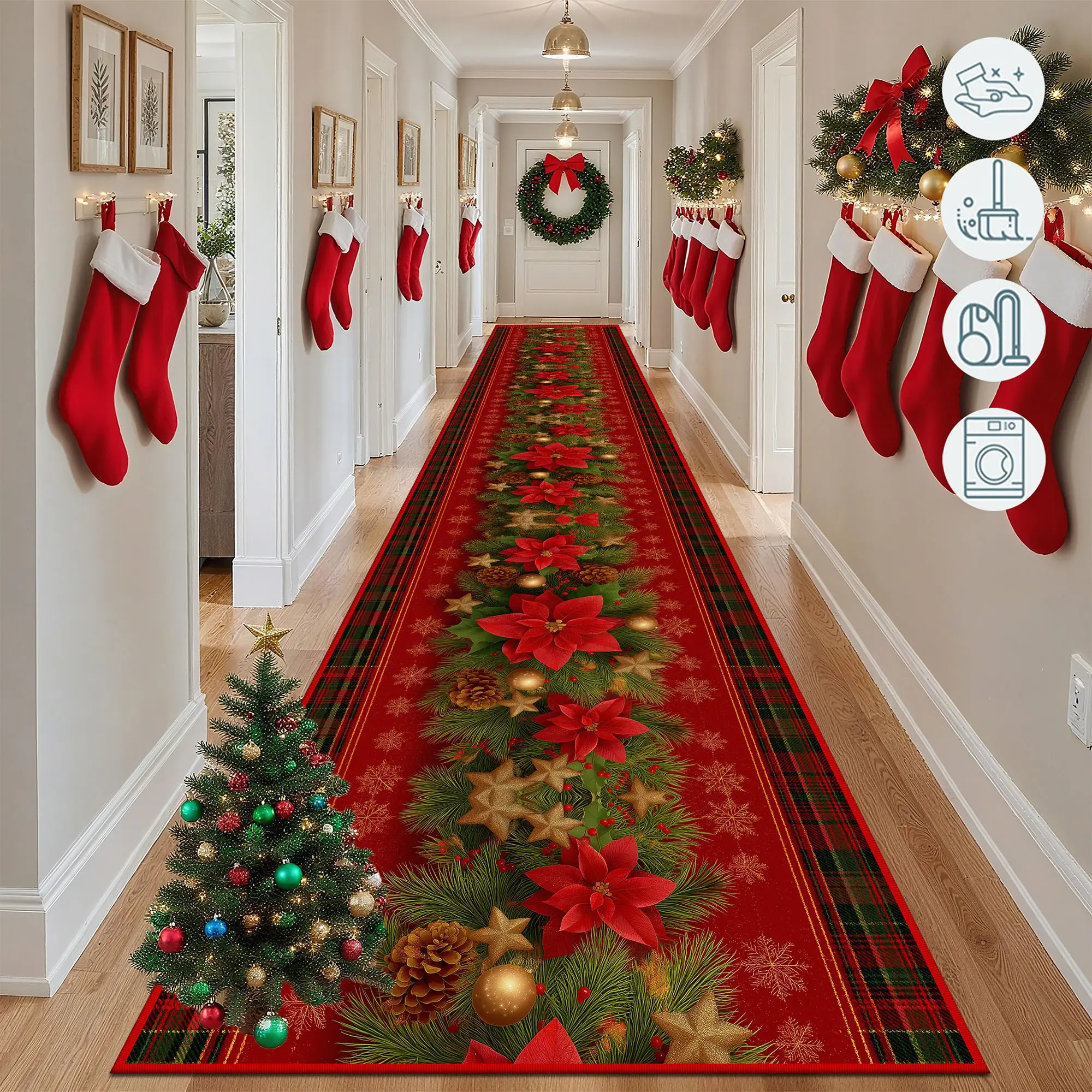 Velvet Christmas Rug, Base Border, Non-Slip, Durable, Easy Clean, Soft Comfort, Festive Decor, Living Room, Bedroom, Hotel Use