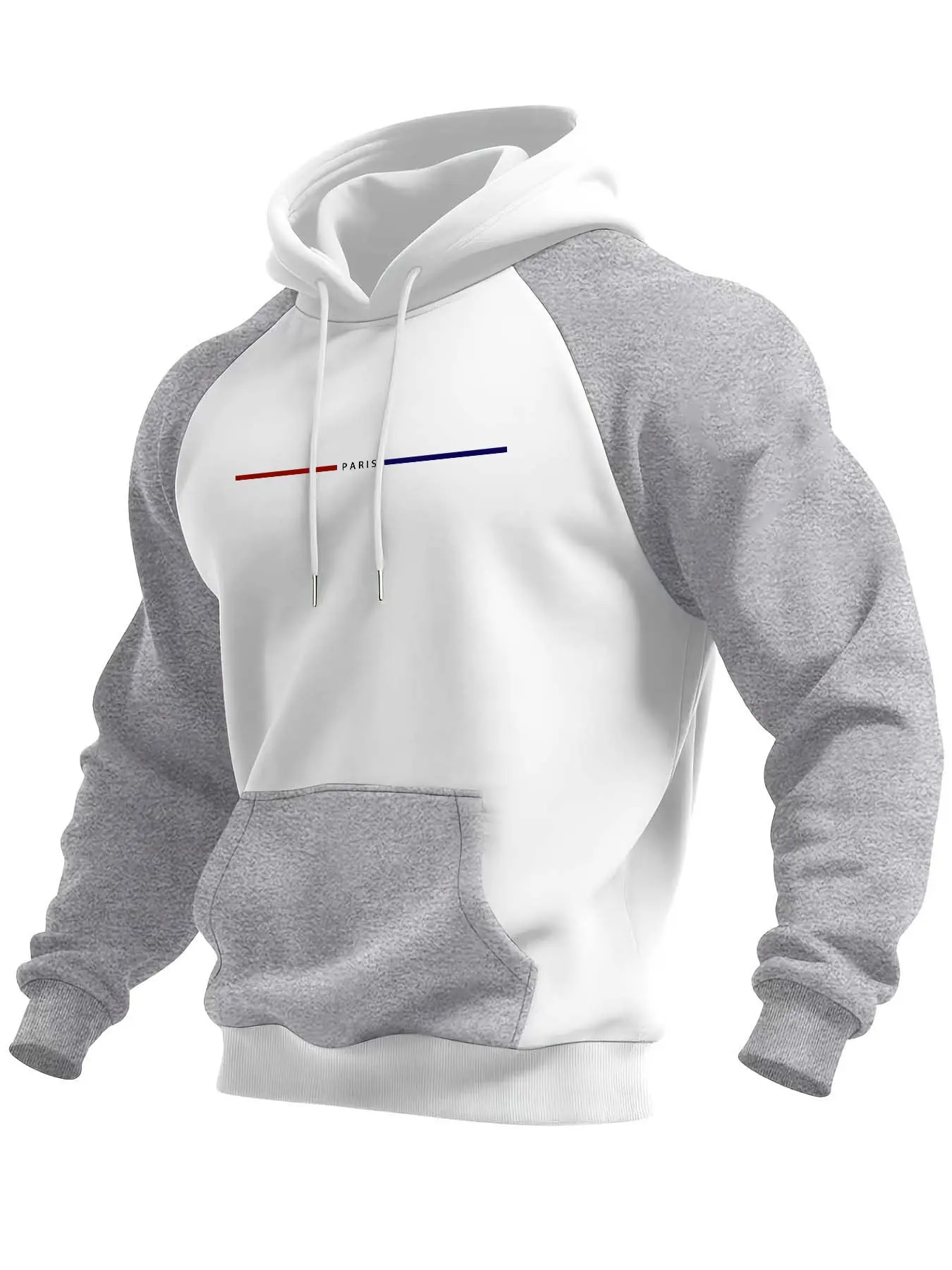 Men's Colorblock Hooded Sweatshirt, Paris Theme Print Design, Casual Slim-Fit, Spring & Fall Daily Wear, Versatile Commuter Top