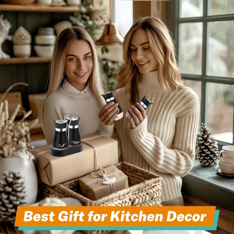 Stainless Steel Salt & Pepper Shaker Set, 2 Counts/set Glass Bottle Salt Container, Cooking Seasoning Utensils for Kitchen, Dining Table, Caravan, Camping, BBQ, Kitchen Gadgets