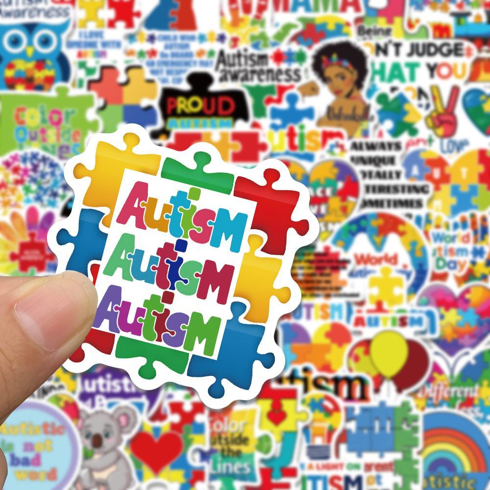 Autism Awareness Themed Sticker (50pcs), Colorful Self Adhesive Decor Paper, Decor Sticker for Gift Greeting Card Water Bottle Laptop Phone Cellphone, Ornaments