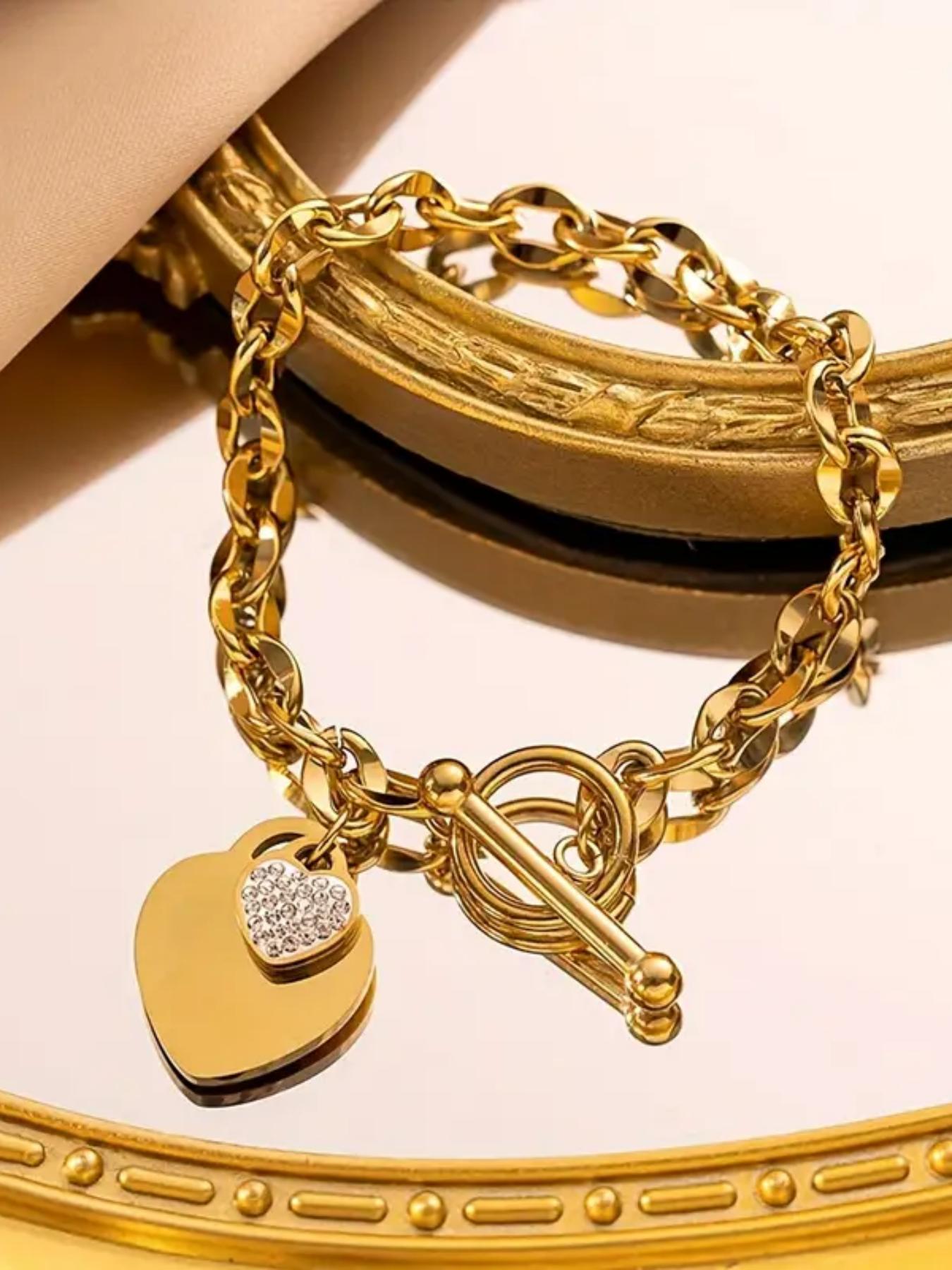 Fashion Heart Stainless Steel Jewelry, Unique OT Buckle Design, Premium Titanium Steel Bracelet for Women, Fade-Resistant Hand Accessory