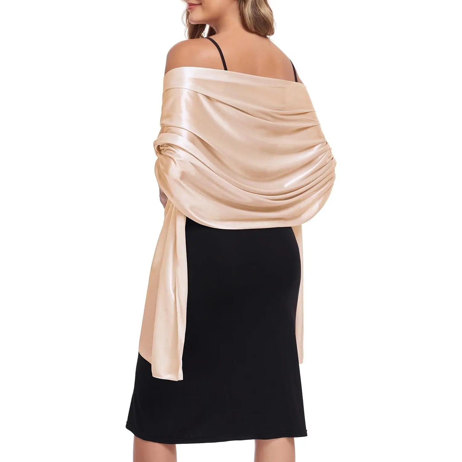 Women's Wrap-Style Solid Color Rectangular Shawl - One Size, Lightweight Synthetic Polyester, Smooth Finish, Snag-Resistant, for Evening Wear, Weddings