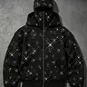 Rhinestone cross goth men's zipper double hood cardigan sweatshirt women's street style autumn winter fleece warm jacket windproof black Y2K punk, Fashionable Sweatshirts, Streetwear