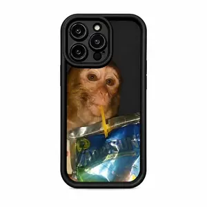 Cute Monkey Sipping Capri Sun Meme Graphic Phone Case with Black Border, Shockproof Anti-Drop Non-Slip Protection Accessory, Wireless & Fingerprint Compatible for iPhone X/XS/11/12/13/14/15/16/17 (16E,17 Air Included)