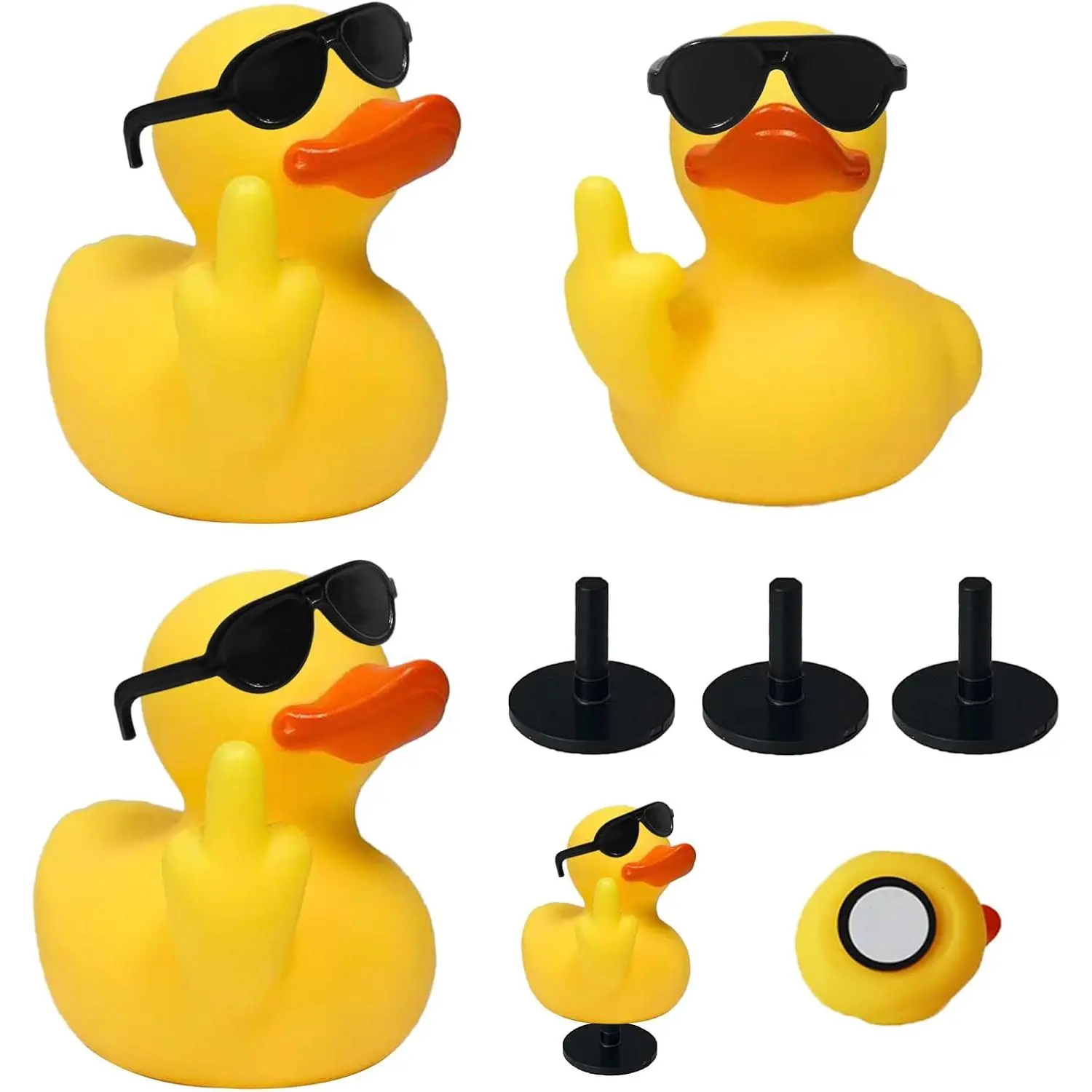 3-Count Small Funny Rubber Ducks with Sunglasses, Ornamental Car Interior Decoration for Dashboard, Easy-Install Party Favors Toys for Bathroom Decorating